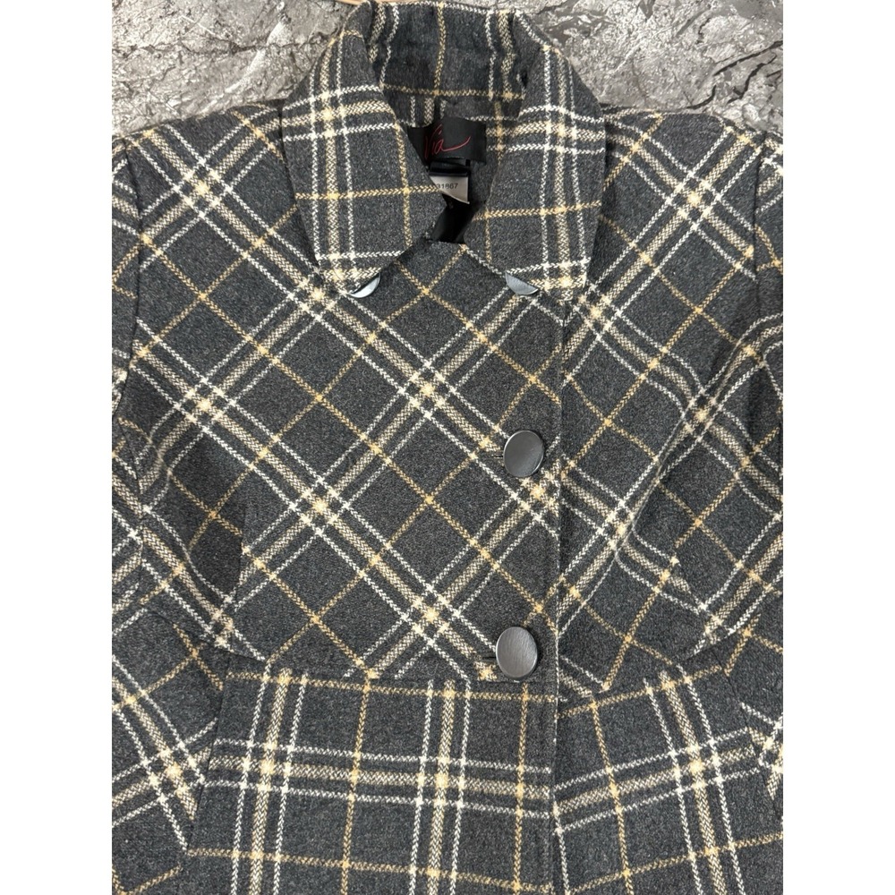 Via Womens Double Breasted Wool Blend Swing Coat Fully Lined Gray/Camel Sz 10 - Picture 3 of 13